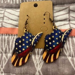 NWT American Flag Cowboy Hat Earrings